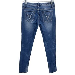 Vigoss Women Sz 26 Skinny Jeans Distressed Dark Wash Stretch Preppy Embroidered